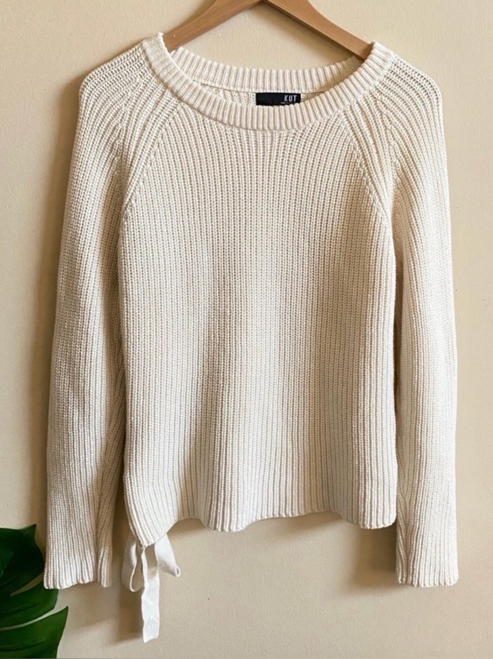 Kut From the Kloth Adire Knit Sweater Women's Size Medium Lace Up Sides Cream